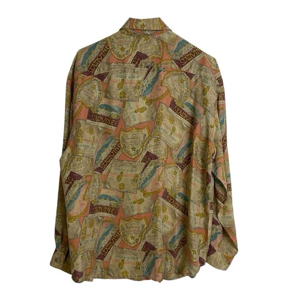 Rouie Women's Silk Blouse Size 12 Button Up Shirt Top Multi Vino Wine Print - Picture 2 of 12